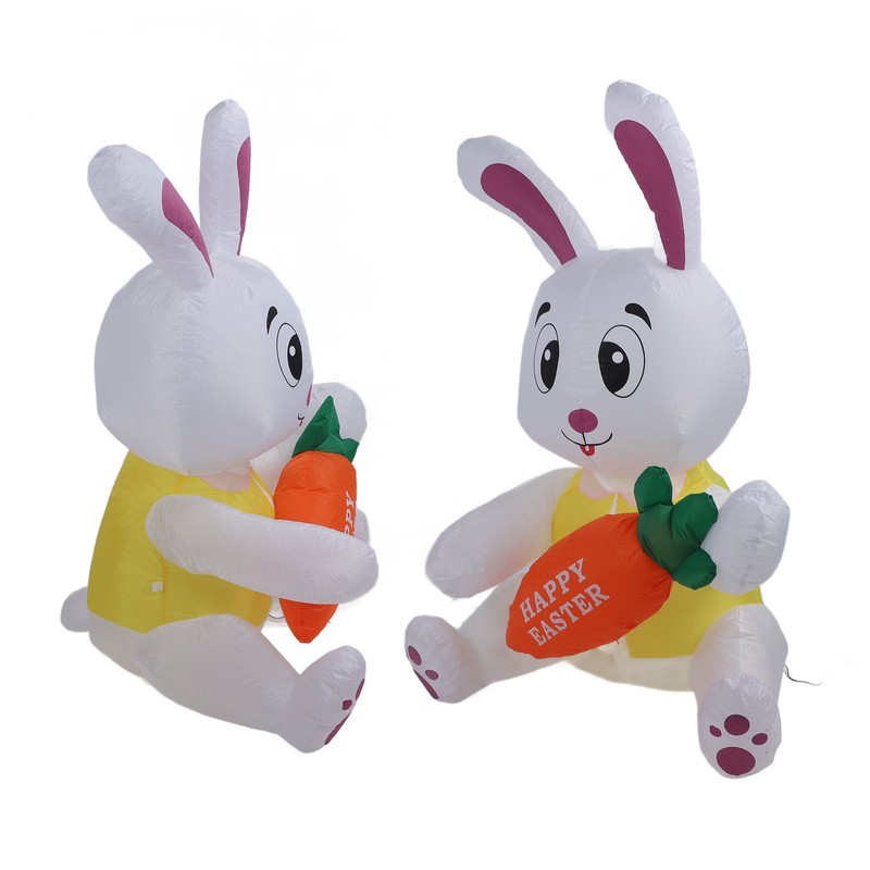 59.8in Inflatable Happy Easter Bunny Decoration Inflatable Rabbit Sitting Holding