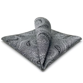 SHLAX&WING Grey Black Paisley Mens Silk Pocket Square For Business Unique Design