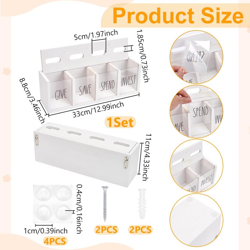 UNICRAFTALE 4-Slot Wooden Money Saving Box Wall Mounted Savings Bank