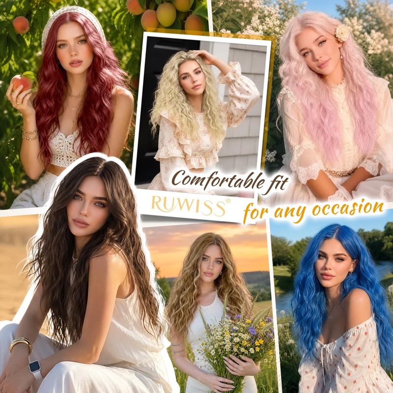 RUWISS Long Wavy Wigs for Women, 23 Inch Lace Front