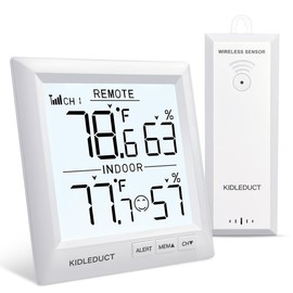 Indoor Outdoor Thermometer Wireless Battery Powered, KIDLEDUCT High Precision Inside/Outside Humidity Temperature with Temp Alert, 10S Backlight Weather Thermometers With Sensor, 330ft Wireless, White
