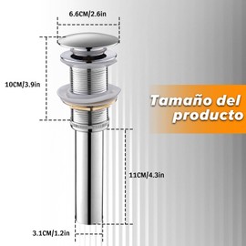 ALIMOTA Desagüe de Lavabo Pop-Up de 1/4 de Pulgada en Latón para Baños: Sin Desbordamiento, Sistema de Cierre Empujar y Sellar -Plata