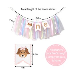 Banner de una silla alta para cachorros, decoración de fiesta de primer cumpleaños para niñas, pancarta para silla alta de primer cumpleaños, decoración de fiesta de baby shower con temática de perro,