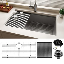 32 Inch Undermount Kitchen Sink - 32 x 19 x 9 Inch Single Bowl Stainless Steel Workstation Sink Set with Accessories
