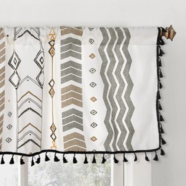 ColorBird - Valance para ventana cortas, cortinas estilo boho, filtrado de luz con borla negra, bolsillo para barra, 1 panel, adorno superior para ven