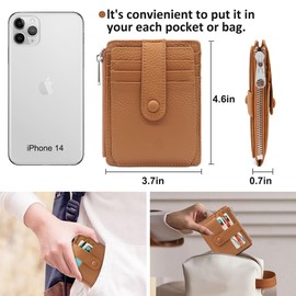QEWORANE Small Wallet for Women RFID Blocking Card Holder Slim Leather Women Wallet Multi Card Case with ID Window Zipper Coin Pocket Purse (Brown)