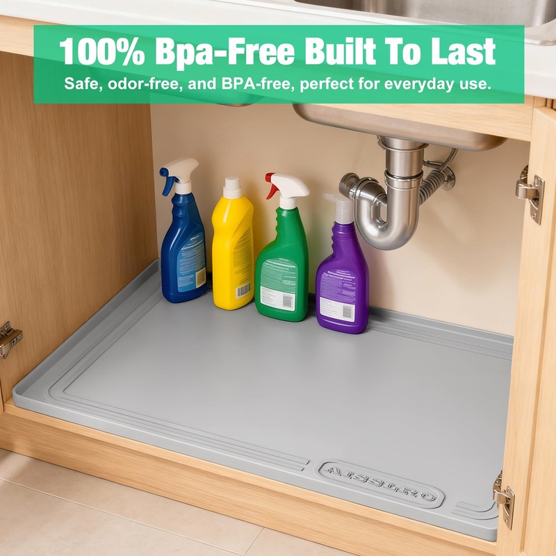 Aisslro Under Sink Mat 22" X 19", Waterproof Silicone Under