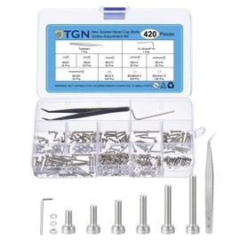 DTGN 420pcs M2 Meter Thread Assortment Bolt and Nut Kit 304 Stainless Steel M2x6/8/10/12/16/20mm Hex Socket Head Cap Bolt Set with Wrench Washer Tweezers