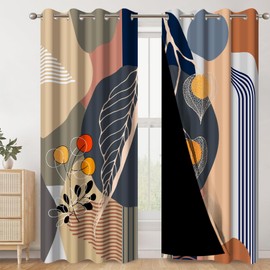 AWERT Boho Blackout Curtains 84 Inches Long 2 Panels Abstract Leaves Plants Geometric Mid Century Modern Minimalist Window Drapes for Bedroom Living Room Thermal Insulated Each Size 42x84 Inches