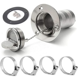 Baieasy 1-1/2"(38mm) Boat Gas/Fuel Deck Fill/Filler 1.5inch Stainless Steel Deck Filler Marine Hardware for Boat, Mirror- Polished with Keyless Cap, for Boat/Yacht/Caravan with, 4 Hose Clamps