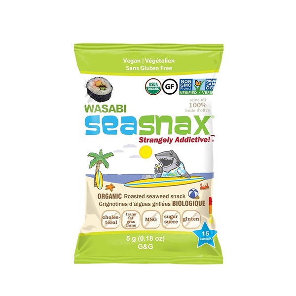 SeaSnax Organic Roasted Seaweed Snack, Wasabi, 0.18 Ounce (Pack of 12)