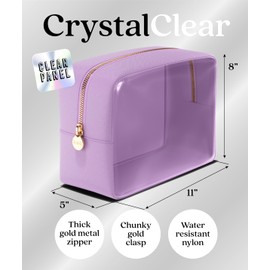 Embla Clear Cosmetic Bag Makeup Bag, Clear Zipper Pouch Cosmetics Bags Cute Womens Make Up Pouches, Clear Toiletry Travel Bag Tote, Preppy Purse Cosmetic Organizer Mini Small Large Makeup Bags, Grape