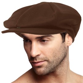 Men's 100% Winter Wool Super Oversized Newsboy Drivers Cabby Cap Hat XL Brown
