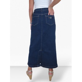 icecoolfashion Women's Very Stretchy Denim Maxi Skirt Ladies Casual Straight Long Jeans Skirt Soft Wash Indigo Blue 10-22 (12)