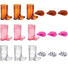 GZGRYTRC 18 Pcs Cowboy Shot Glasses, Mini Cowboy Hat Durable and Sturdy Funny Shot Glasses and Cowboy Boot Shot Glasses Apply to Parties, Western Themed Celebrations and Weddings