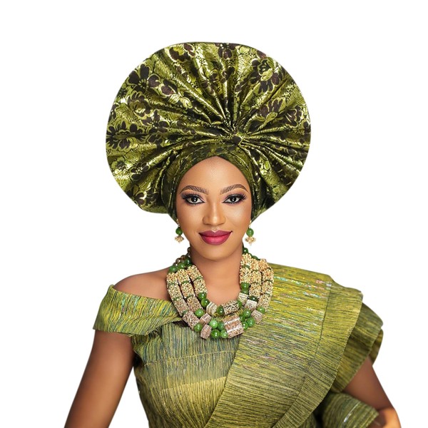 Nigerian headwear African headscarf,Auto Gele headband,hand wrap beaded - made