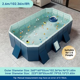 YEYGRIEM Foldable Swimming Pool, Rectangular Above Ground Swimming Pool for Outdoor Family Square Pool with Drain Plug and Drain Hole, Easy to Assemble, Pool for Backyard Dog Pools (2.6m)
