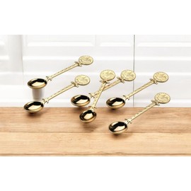 Alisveristime Turkish Tea Spoons Set – 6-Piece Zamac Ottoman-Style Spoons with Resat Coin Motif for Tea & Coffee (4.3”) (Gold)