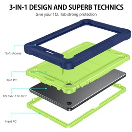 DUEDUE Design for TCL Tab 10 5G 10.1" Tablet Case, 3 in 1 Hybrid Shockproof Silicone Gel Protective Tablet Cover with Kickstand for TCL Tab 10 5G 9183W(2022 Release), Blue/Yellow