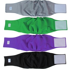 Teamoy 4pcs Reusable Wrap Diapers for Male Dogs, Washable Puppy Belly Band (XL, Black+ Gray+ Green+ Purple)