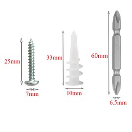 Hazrcvr Self-Drilling Plasterboard Dowels Pack of 100 Dowels for Plasterboard Walls Plasterboard Screws Plasterboard Dowels Universal Dowels for Plasterboard Screws and Dowels Set 32 x 10 mm