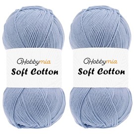 HobbyMia Soft Cotton Yarn for Crocheting - 100gr / 361yds - 55% Cotton / 45% Acrylic - (2) Sport Fine Weight (Blue - Blue, 2 Skeins)