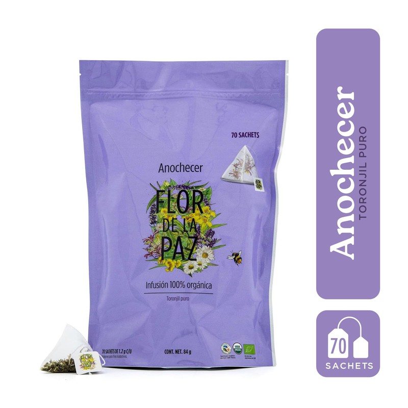 FLOR DE LA PAZ Anochecer, infusión herbal orgánica de toronjil,