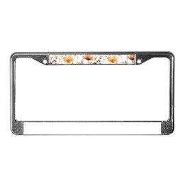 CafePress Orange Wildflowers Pattern Chrome License Plate Frame, License Tag Holder