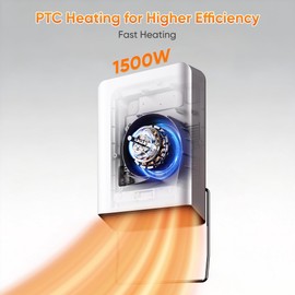 Wall Mounted Electric Heater, 1500W PTC Indoor Space Heater with Remote Control, Adjustable Thermostat, Easy Installation Wall Heater for Bedroom & Home Use