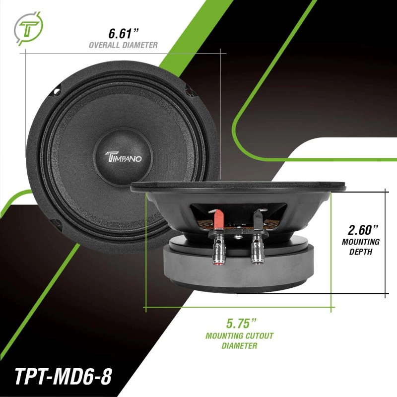 TIMPANO AUDIO (2) 6.5" MIDRANGE TIMPANO 600WATTS TPT-MD6-8 CAR PRO