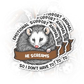 Set 3Pcs Emotional Support Animal Sticker Funny Opossum Cute Meme Humor Sticker Bookish Hard Hat Waterproof 2 Inches Die-Cut Vinyl for Water Bottle Laptop Phone for Friend Coworker Dad Mom