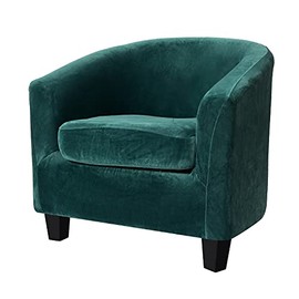 Only Covers, 2 Pieces Velvet Tub Chair Covers with Cushion Cover, Removable Stretch Club Chair Slipcover for IKEA Tullsta, Armchair Furniture Protector for Living Room (Dark Kelly Green)