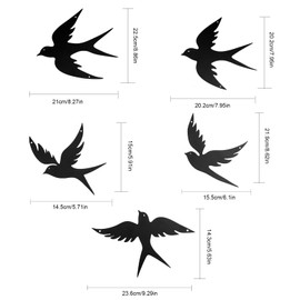 YunBey Black Swallow Silhouette Wall Art Set, 5 - Piece Minimalist Flying Birds Decor for Living Room, Indoor Metal Bird Wall Decor, Home Decor Accents