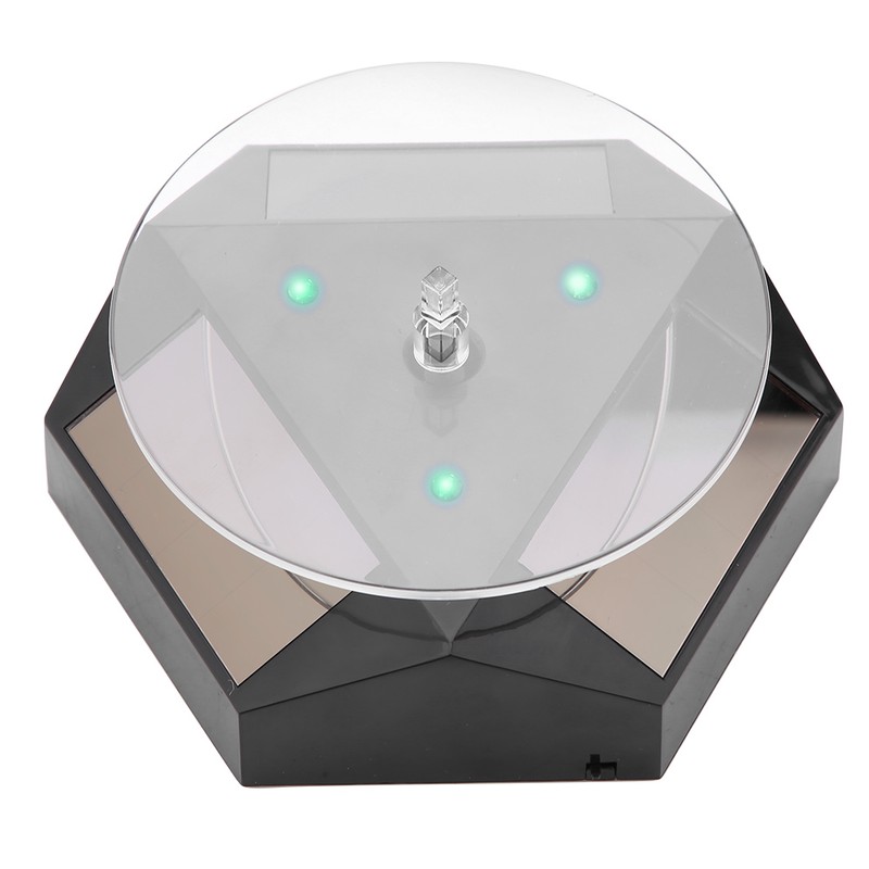 360 Rotating Solar Power Showcase LED Light Turntable Watch Jewelry
