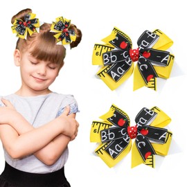HIFANMM 2Pcs School Bow Hair Clips for Girls Ruler Hair Accessories Shiny Yellow Black Bow Hairpins Litter Girls Alligator Hair Barrettes for Back to School Students Toddlers Kids Outfit