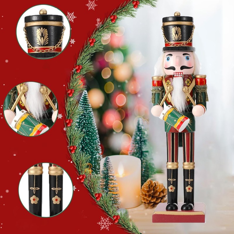 Christmas Nutcracker Soldier, 30 cm Wooden Nutcracker Christmas Decorations for