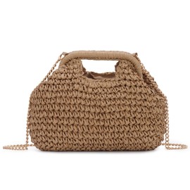 BWBIKE Women's Woven Straw Cloud Bag - Dumpling Bag with Removable Strap, Boho Top Handle and Shoulder Bag for Beach, Weddings and Summer, khaki