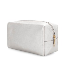 DOB SECHS PU Leather Cosmetic Bag Portable Toiletry Bag for Daily Use Cosmetic Organizer Water-resistant Make up Organizer Light Weight Travel Makeup Bag Cosmetic Pouch (White, S)