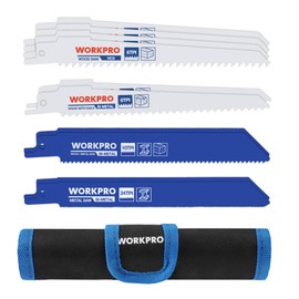 WORKPRO Reciprocating Saw Blades Set of 10 BIM & HCS, Saw Blades for Cutting Metal, Wood, Wood with Nails, Plastic, with Storage Bag, Compatible with Standard Reciprocating Saws