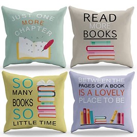 BXFAHZJ Classroom Pillows Throw Pillow Cover Library Decor Reading Nook Book Theme 18x18 Inch Set of 4 Decor for Home Reading Room Dorm Gifts for Book Lovers Student.