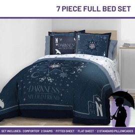 Jay Franco Wednesday Addams Full Size Comforter Set - 7 Piece Bedding Includes Sheet Set & Pillow Covers - Blue Stars Super Soft Cozy Bedding