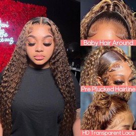 JFOOHD Highlight Ombre 13x4 HD Deep Wave Lace Front Wigs Human Hair 180% Density Honey Blonde Wig Human Hair 4/27 Lace Frontal Wigs Pre Plucked with Baby Hair 34 Inch