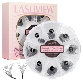 LASHVIEW 600 Fans 10D Premade Volume Eyelash Extensions Mixed Tray Premade Fans Eyelash Extensions D Curl Premade Lash Fans Pointed Handmade Promade Loose Fans Thin Base (10D-0.07D,8-15mm)