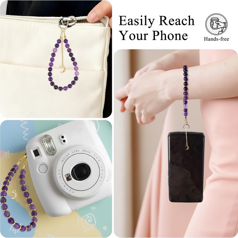 Amethyst Natural Stone Phone Charm Beaded Wrist Strap Lanyard