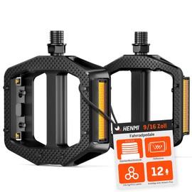 HENMI Bicycle Pedals 9/16 Inch with Reflectors and Non-Slip Nails, MTB Pedals with Sealed Bearings, 2 x 155 g Pedals, 1 Million Pedal Frequencies, Suitable for All Bicycle Types