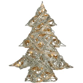 WeRChristmas Pre-Lit Silver Woven Rattan Warm White LED Christmas Tree Glitter Coating, 33 cm - Multi-Colour