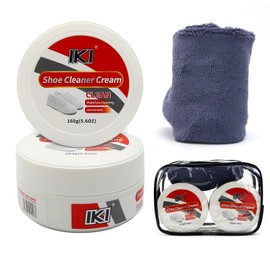 IKI Premium Shoe Cleaning Cream Set - 2 5.6 oz Boxes Cleaning Balm, 2 Sponge Cloths, High Fibre Towel - For Leather, Sofa, Shoe Cleaning, White
