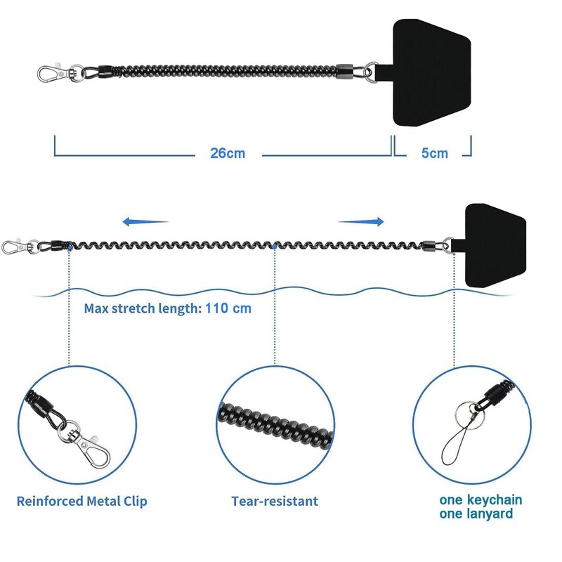 Moslyn Phone Lanyard Tether Tab 2 Phone Spring Wrist Strap