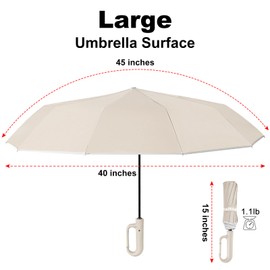 TradMall Travel Umbrella, 280T Fabric Windproof Automatic Portable Compact Folding Umbrellas for Rain with Reflective Stripe for Women and Men, Beige | TradMall