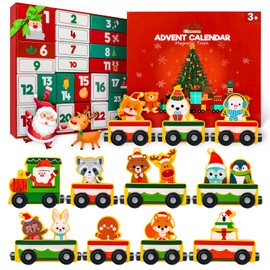 Christmas Advent Calendar Gifts for Kids, Commodum Magnetic Wooden Animals Train Set, 24 Days Advent Calendar Countdown Gifts for Toddlers Boys Girls, Montessori Toys Xmas Surprise Holiday Gifts